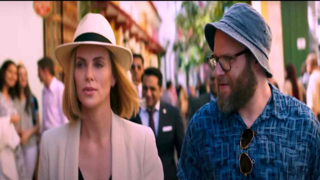 Long Shot Charlize Theron as Charlotte Field and Seth Rogen as Fred Flarsky. Movies and TV series Coming To Netflix in October 2023.